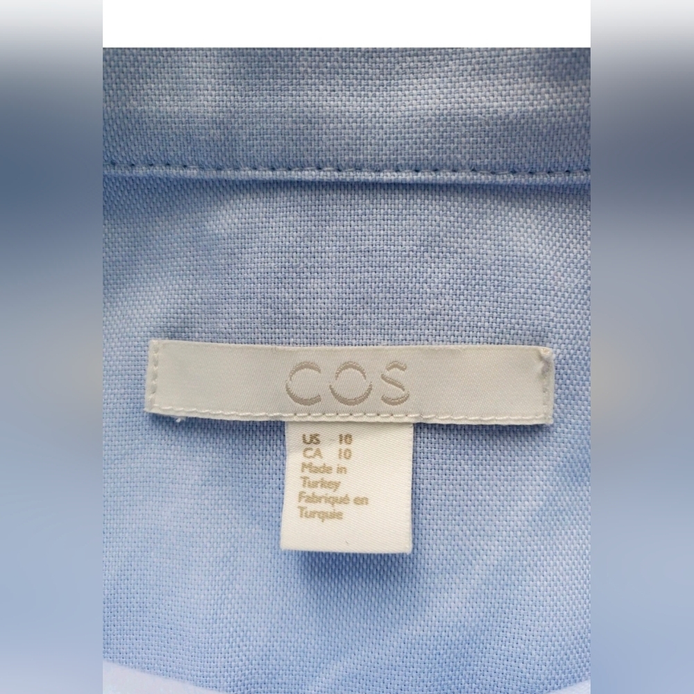 COS Women's Blouse Button Front Long Sleeve Light Blue Cotton/Spandex Top Sz 10 - Picture 3 of 11